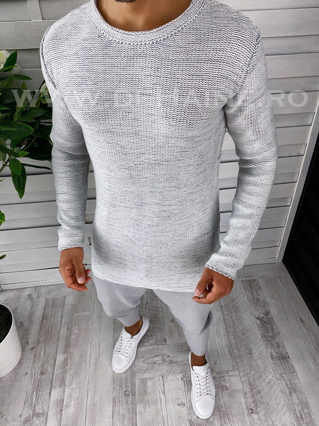 Pulover barbati gros slim fit gri deschis t3652 107-4*